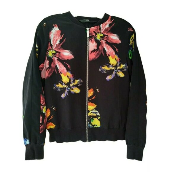 Mossimo Jackets & Blazers - Mossimo Floral Bomber Jacket Women's S Zip Front Lined Bright Flowers